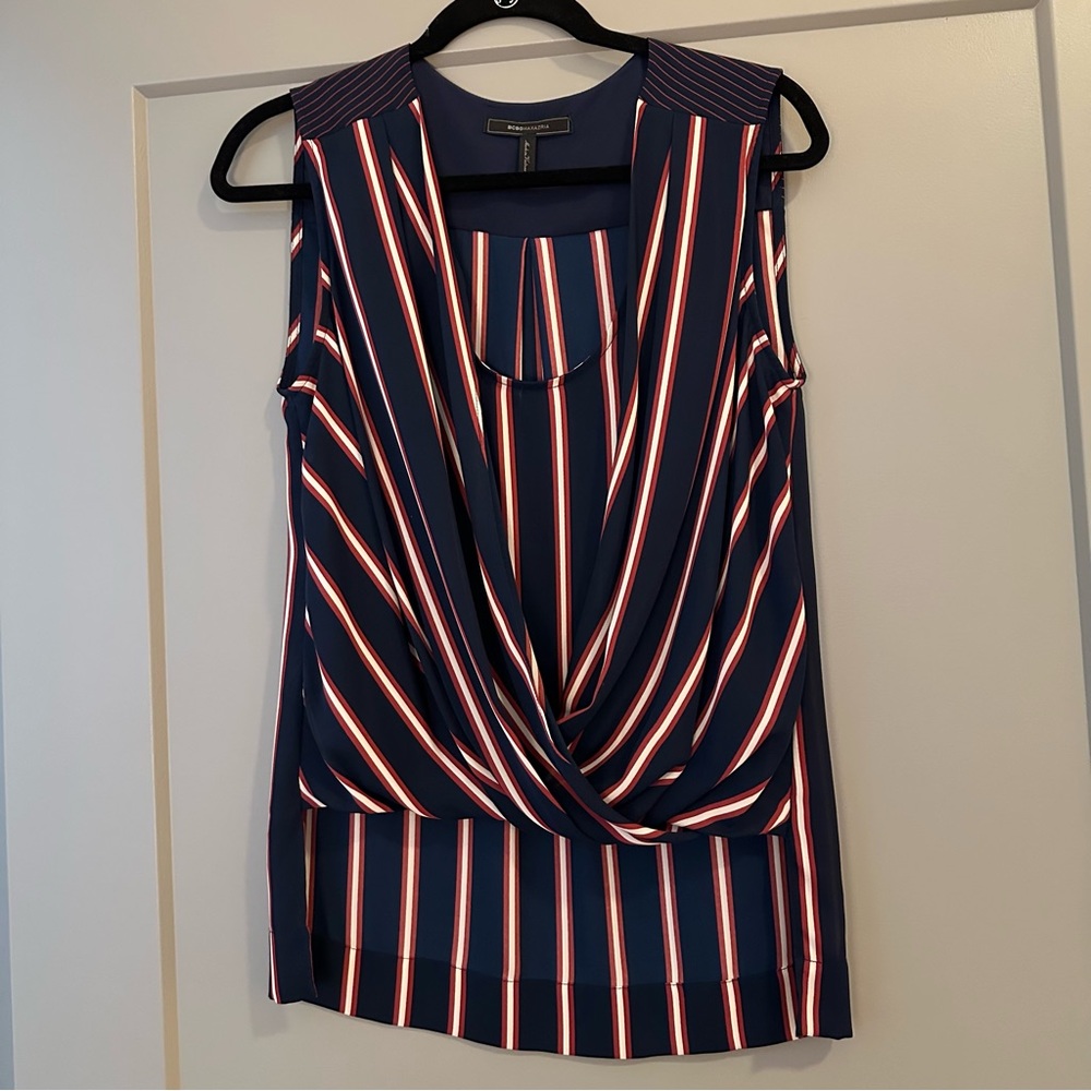 BCBG Navy Striped Sleeveless Top